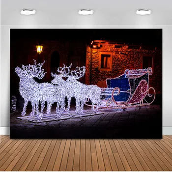 Vianočný sob pozadí sane ulici nočné svetlo chata Pozadie pre photo Studio Zimné pozadie casitas de navidad