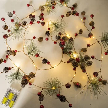 Vianočný Stromček String Svetlá Led Svetlá String Borovicová Šiška Ihly Medený Drôt Rozprávkových Svetiel Iny Zvony Garland Kerst Výzdoba 2 m