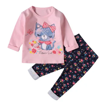 VIDMID dievčatká pyžamo králiky mačky, oblečenie sady dlhý rukáv t-shirts+ nohavice deti, dievčatá bavlna detí bielizeň nastaviť 4049
