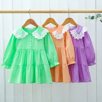 VIDMID Dievčatá dlhý rukáv šaty jar jeseň nové dieťa candy farby tortu šaty dievča sladké detské oblečenie šaty P632