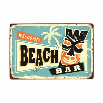 Vintage Beach Bar Surfovanie Čas Kovové Prihlásiť Havaj Lete Aloha Samolepky na Stenu Život Je Dobrý Na Pláži Umenie Maľba Domova WY83