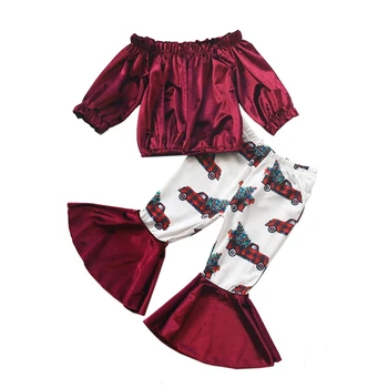 Vintage Dieťa, Dojčenská Dievčatá Oblečenie Nastaviť Princezná Off-ramenné, Blúzky, Kvetinový Tlač Fishtail Nohavíc pre 0-24M Girl Party Oblečenie