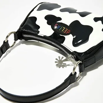 Vintage harajuku pu kožené bageta taška roztomilé sladké krava vzor mieste kabelka mini podpazušia taška axilárne puzdro