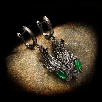 Vintage Krídla, Perie Tvar Drop Náušnice Vykladané Zelená AAAA Zirkón 925 Strieborné Šperky, Dámske Náušnice Temperament Ženské Šperky