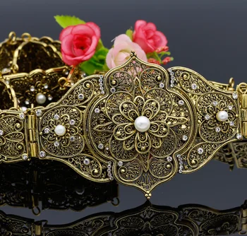 Vintage Lady Rezbárstvo Kovový Pás Reťazca Ručne Pletená Pásy Maroko Štýl Nastaviť Dĺžku Starožitné Zlata Farba Etnických Telo Šperky