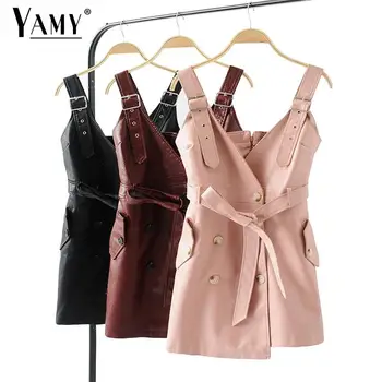 Vintage letné šaty žien mini party šaty, kožené sexy šaty elegantné krídla ružová vestidos streetwear club oblečenie