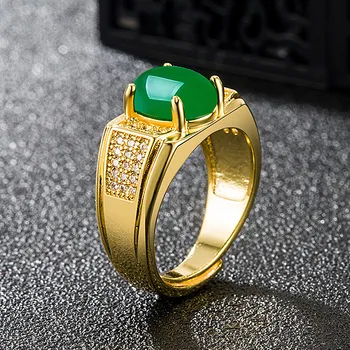 Vintage módy green jade kamene smaragd diamanty prstene pre mužov zlatý tón šperky bague bijoux príslušenstvo turecko nové dubaj