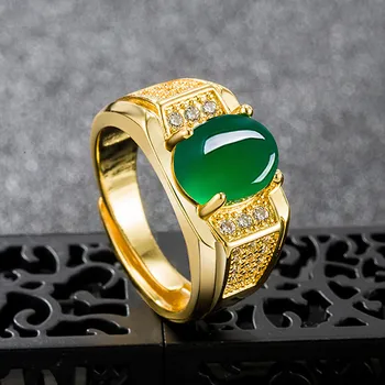 Vintage módy green jade kamene smaragd diamanty prstene pre mužov zlatý tón šperky bague bijoux príslušenstvo turecko nové dubaj