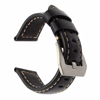 Vintage pravej Kože Watchband 22 mm pre LG G Sledovať Urbánnej Asus ZenWatch 1 2 Muži Kamienkové Čas / Oceľové Pásmo Zápästie Čierna