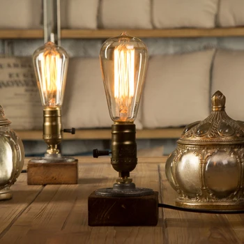 Vintage Priemyselné LED Stolové Osvetlenie S Dimmer Prepínač Edison Žiarovka Drevo Stolná Lampa Retro Domova výtvarné Umenie Darček Nočné Svetlo