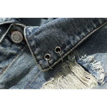 Vintage Rock Lebky Denim Jacket Hip Hop Patch Jean Bunda Mužov Japonský Streetwear Núdzi Roztrhlo Džínsové Bundy Mužov Oblečenie