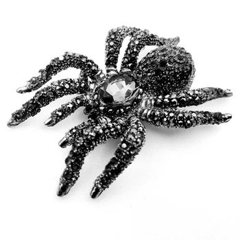 Vintage Vyhlásenie 10-Legged Veľké Black Crystal Drahokamu Spider Brošne Obrovský Nebezpečnú Chybu Pin pre Halloween Party Šperky