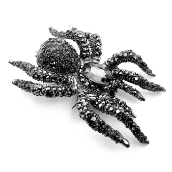 Vintage Vyhlásenie 10-Legged Veľké Black Crystal Drahokamu Spider Brošne Obrovský Nebezpečnú Chybu Pin pre Halloween Party Šperky
