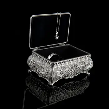 Vintage Šperky Trinket Box Obdĺžnik Box Kovové Kvetinový Box Malý Darček Skladovanie