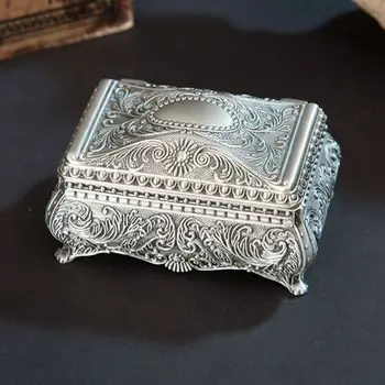 Vintage Šperky Trinket Box Obdĺžnik Box Kovové Kvetinový Box Malý Darček Skladovanie