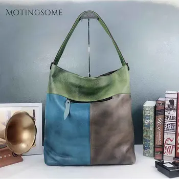 Vintage Štýl, Originálne Kožené Ženy Tote Bag Cowhide Kabelka Patchwork Shopper Taška Módna Taška Dámske Luxusné Desgin Taška 2020 Nové