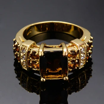 Vintage Žena Hnedé Crystal Krúžok Kúzlo Veľká Zlatá Farba Snubné Prstene Pre Ženy, Luxusné Štvorcový Zirkón Kameň Zásnubný Prsteň