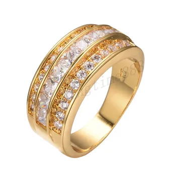 Vintage Žena White Crystal Kamenný Prsteň Žlté Zlato 18KT Snubné Prstene Pre Ženy Kúzlo Geometrie Zapojenie Valentines Day Darček