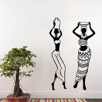 Vinyl na stenu-Nálepky Obtlačky nástenná maľba Izba Design Pattern Africká Žena, Dievča Afrike Kultúra Tanec Decor Art WL1664