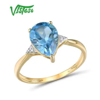 VISTOSO Pure14K 585 Žlté Zlato Krúžok Pre Ženy Iskrivý Diamant Priezračnou Blue Topaz Výročie Klasické Jemné Šperky