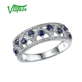 VISTOSO Skutočné 14K Bieleho Zlata, Prstene Pre Ženy Iskrivý Diamant Fantázie Blue Sapphire Zapojenie Výročie Jedinečný Jemné Šperky