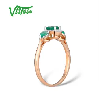 VISTOSO Zlaté Prstene Pre Ženy, Skutočné 14K 585 Rose Gold Ring Emerald Magic Šumivé Diamantové Zásnubné Výročie Jemné Šperky