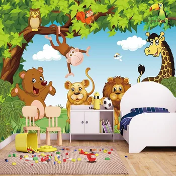 Vlastné 3D Fotografie Tapety na Stenu Maľovanie Cartoon Zvieratá Lesných Stromov Deti Miestnosti Spálne Dekorácie nástennú maľbu, Tapety Lev