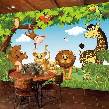 Vlastné 3D Fotografie Tapety na Stenu Maľovanie Cartoon Zvieratá Lesných Stromov Deti Miestnosti Spálne Dekorácie nástennú maľbu, Tapety Lev