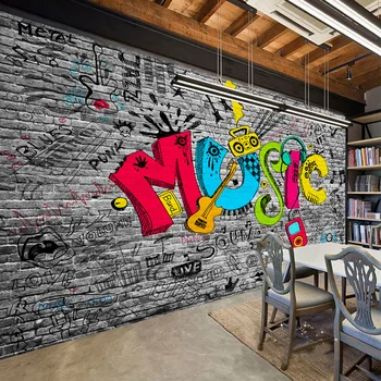 Vlastné 3D Fotografie Tapety Nepremokavé samolepiace nástenná maľba KTV Bar Reštaurácia Creative Music Graffiti Art Nástenné Maľby Obývacie