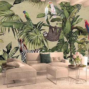 Vlastné 3D Fotografie Tapety Tropických Dažďových Lesov Vták Palmové Listy Obývacia Izba TV joj nástennú maľbu Non-tkané Tapety Maľby