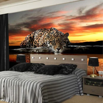 Vlastné 3D nástennú maľbu Moderné Zvierat Leopard Foto Tapety Samolepiace Nepremokavé Nálepky Obývacia Izba TV Spálňa Domova