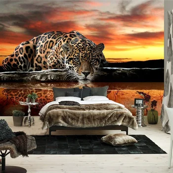 Vlastné 3D nástennú maľbu Moderné Zvierat Leopard Foto Tapety Samolepiace Nepremokavé Nálepky Obývacia Izba TV Spálňa Domova