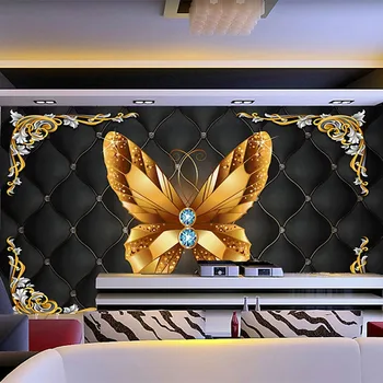 Vlastné 3D nástennú maľbu v Európskom Štýle Gold Motýľ Šperky Black Soft Rolka Tapety, Obývacia Izba, Spálňa Pozadí Steny Papiere