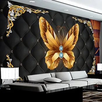 Vlastné 3D nástennú maľbu v Európskom Štýle Gold Motýľ Šperky Black Soft Rolka Tapety, Obývacia Izba, Spálňa Pozadí Steny Papiere