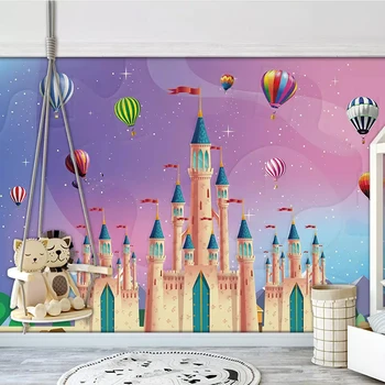 Vlastné Foto Tapety 3D animovaný Hrad teplovzdušný Balón Detská Izba Deti Pozadí nástennú maľbu Eco-Friendly Domova Tapety
