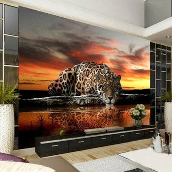 Vlastné Foto Tapety 3D Stereoskopické Zvierat Leopard nástennú maľbu, Tapety Obývacej Izby, Spálne, Gauč Pozadie Nástenné Maľby, Tapety