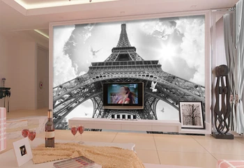 Vlastné foto tapety, čiernej a bielej Eiffelova Veža nástenné maľby na obývacia izba obývacia izba TV steny interiérové tapety