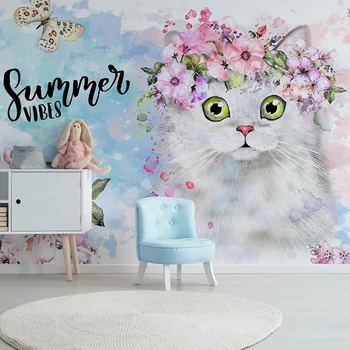 Vlastné Fotografie, Nástenné Maľby, 3D Ručne Maľované Kvetinový Mačka Deti Miestnosti Dievčatá, Izba Spálňa Dekorácie nástennú maľbu netkaných Tapiet