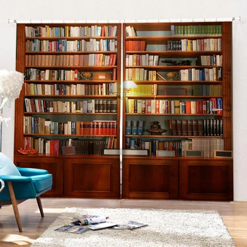 Vlastné hnedé bookself závesy 3D Okna Záclony Na Obývacia Izba, Spálňa Vlastnú veľkosť Dekorácie, záclony
