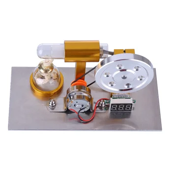 Vlastné L-Shaped Stirling Motor Model Veda Experiment Vzdelávacie Hračka s Napätím Digitálny Displej Meter a Žiarovka - Zlatá