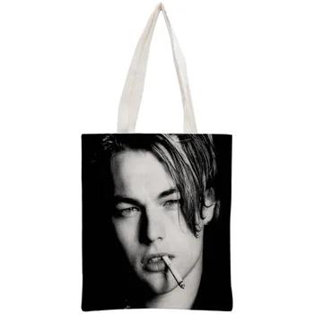 Vlastné Leonardo DiCaprio Tote Bag Opakovane Kabelky Ženy Ramenný Skladacia Plátno Nákupné Tašky Prispôsobiť obrázok