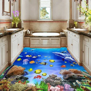 Vlastné Nástenné Tapety 3D Stereoskopické Podlahové Samolepky SeaWorld Kúpeľňa 3D nástenná maľba Nosenie Non-slip PVC samolepiace Podlahy Tapety