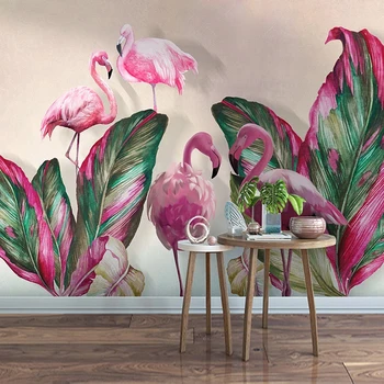 Vlastné nástennú maľbu Banán Leaf Flamingo Nepremokavé Plátno Maľby, Tapety Pre Spálne Štúdia Izba Obývacia Izba Umelecké Dekorácie 3D