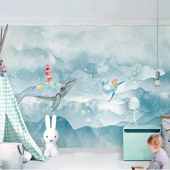 Vlastné Samolepiace Nepremokavé nástenné Maľby 3D animovaný Mora Zvierat Tapety Detí Spálňa Pozadí Steny Nálepka, 3D Tapety