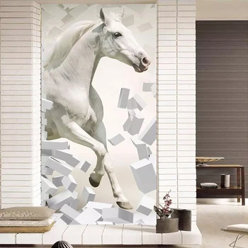 Vlastné Tapetu 3D Stereoskopické Plastický Bielom Koni Moderné výtvarné Umenie nástenná maľba Obývacia Izba Vstupnej Chodby Foto Papier na Stenu