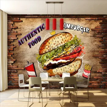 Vlastné tapetu nástenná maľba reštaurácii rýchleho občerstvenia burger potravín náradie pozadí steny high-grade stenu handričkou