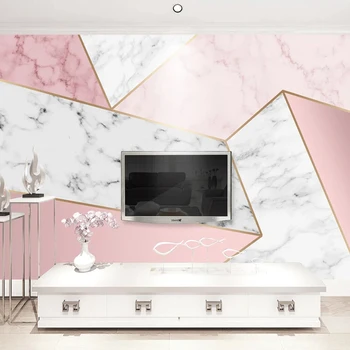 Vlastné Tapety Na Steny 3D Ružová Geometrické Mramoru Textúra Spálňa Obývacia Miestnosť TV Pozadie Domáce Dekorácie Nástenné Nástenné Maľby