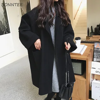 Vlna Ženy Voľné Tuhé Voľný čas Zahusťovanie Vlnené Kabát Vysoko Kvalitné Dámske All-zápas Elegantné Kabáty Dámy Soft kórejský Otvoriť Steh