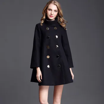Vlny Kabát Ženy Dvojité Breasted Black Vlnené Cape Zime Teplé Zmes Kabát Elegantné, Luxusné Značky Outwear Kabát 2021 Nový Príchod