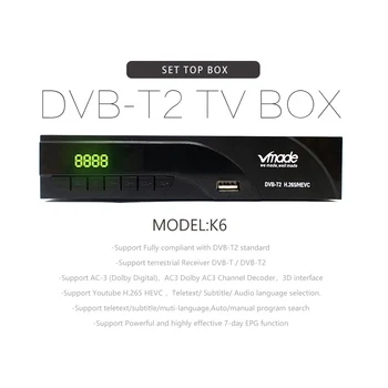 Vmade Najnovšie DVB T2 K6 scart/AV Digitálneho Terestriálneho TV Prijímač, Tuner Podpora H. 265/HEVC HD mať Zvuk 1080p DVB T2 Set-Top-Box